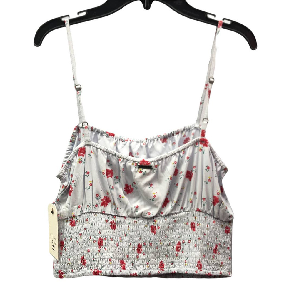 Billabong After Hours Cami Smocked Gray Pink Floral Tank Top Medium